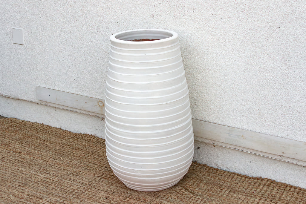 Tall Ribbed Mediterranean Barrel Planter