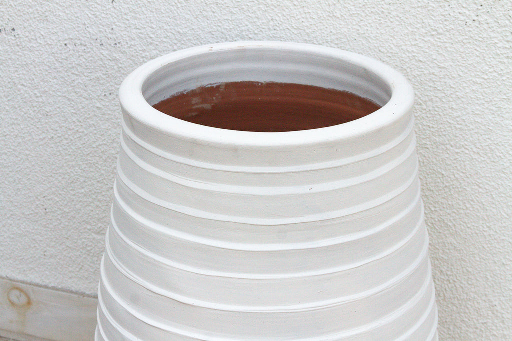 Tall Ribbed Mediterranean Barrel Planter