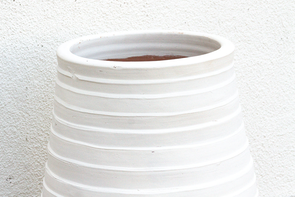 Tall Ribbed Mediterranean Barrel Planter