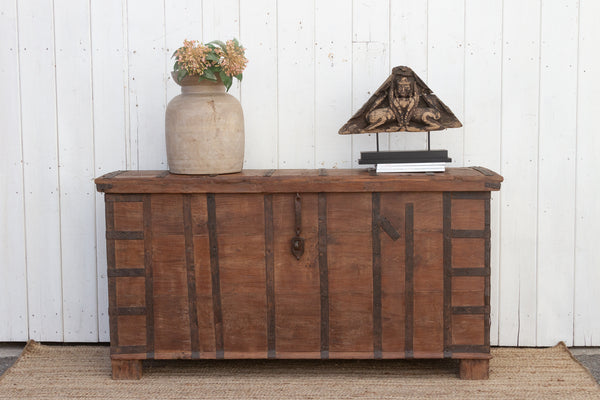 Large Early 20th Century Iron bound Trunk Cabinet