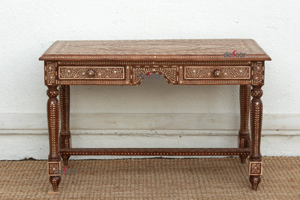 Exquisite Medallion Top Inlay Writing Table