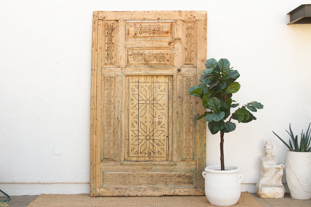Ancient Carved Star Moroccan Riad Door