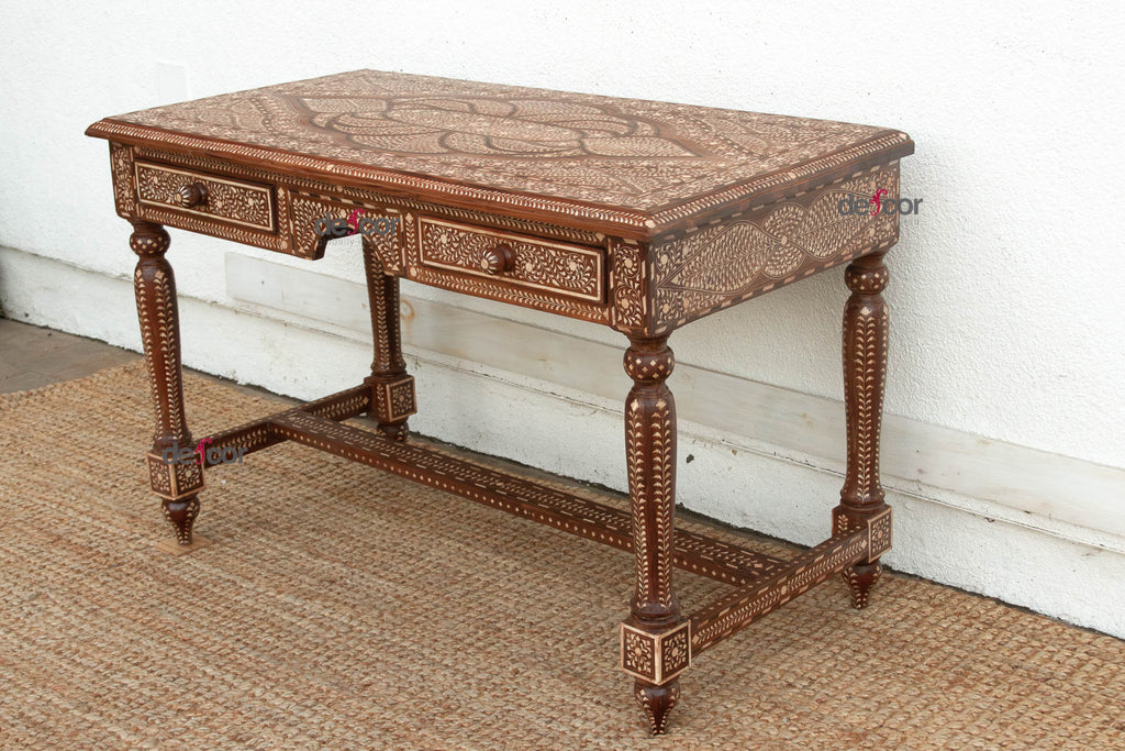 Exquisite Medallion Top Inlay Writing Table