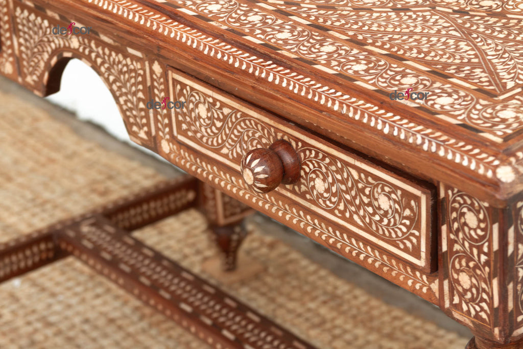 Exquisite Medallion Top Inlay Writing Table