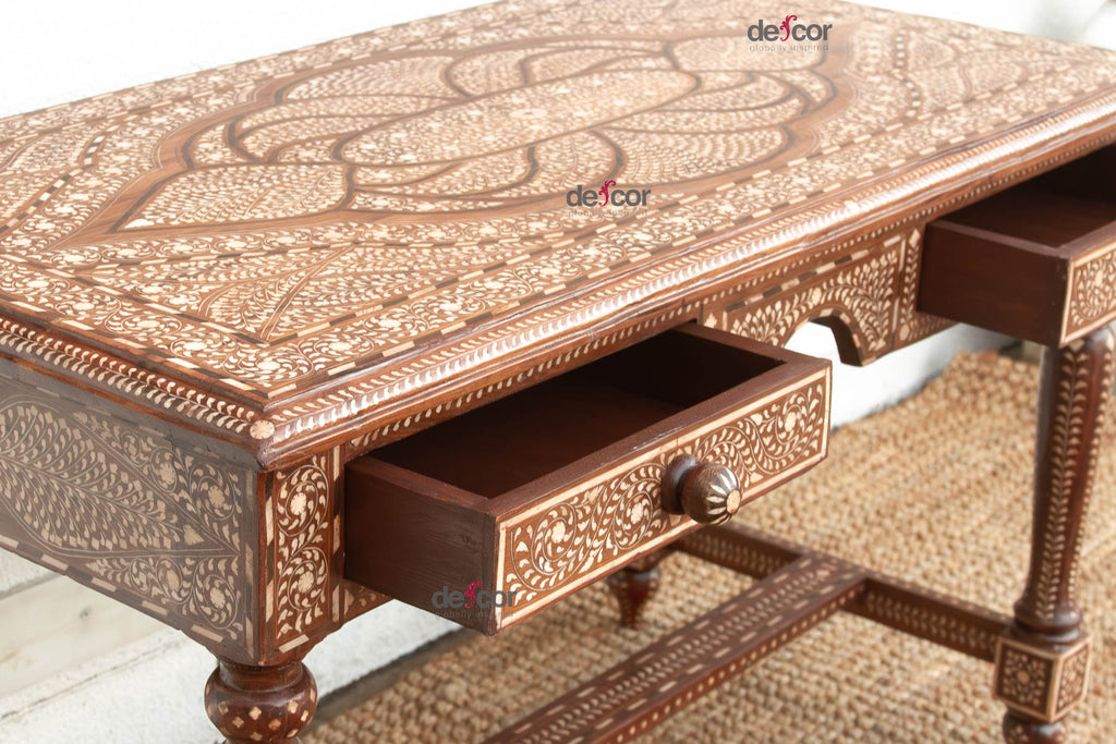 Exquisite Medallion Top Inlay Writing Table