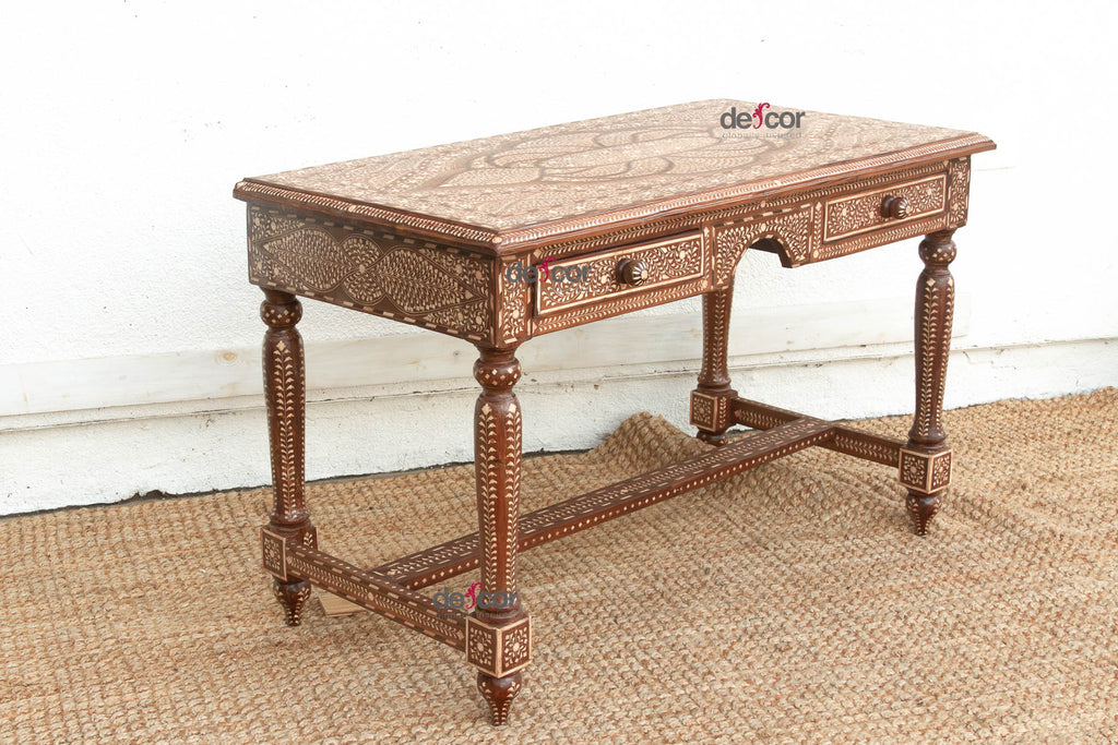 Exquisite Medallion Top Inlay Writing Table