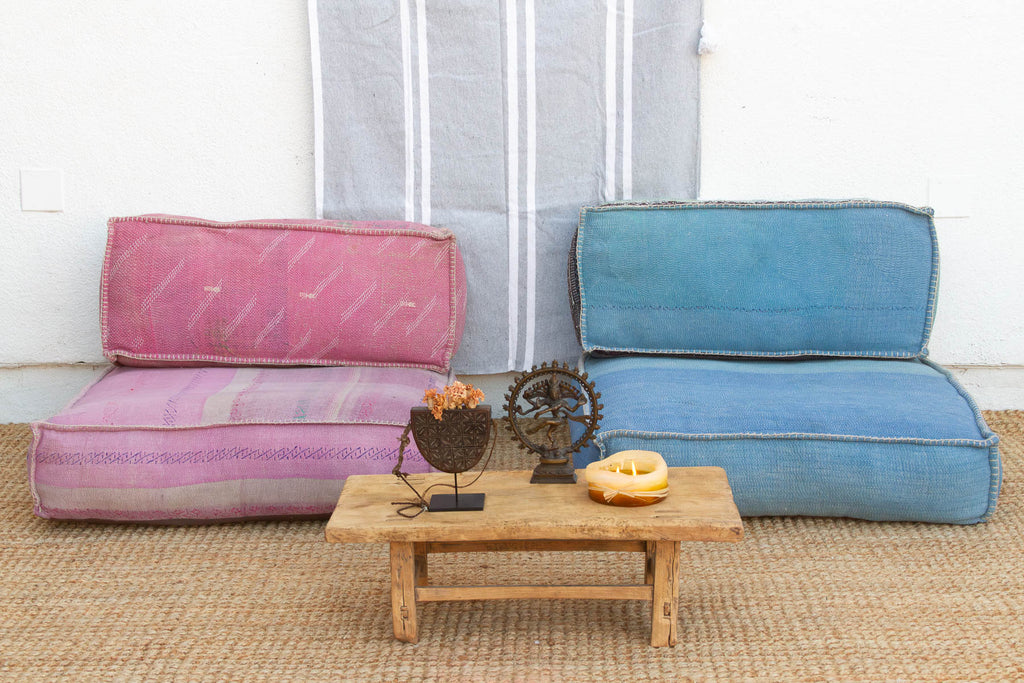 Antique Kantha Faded Indigo Floor Seating Set