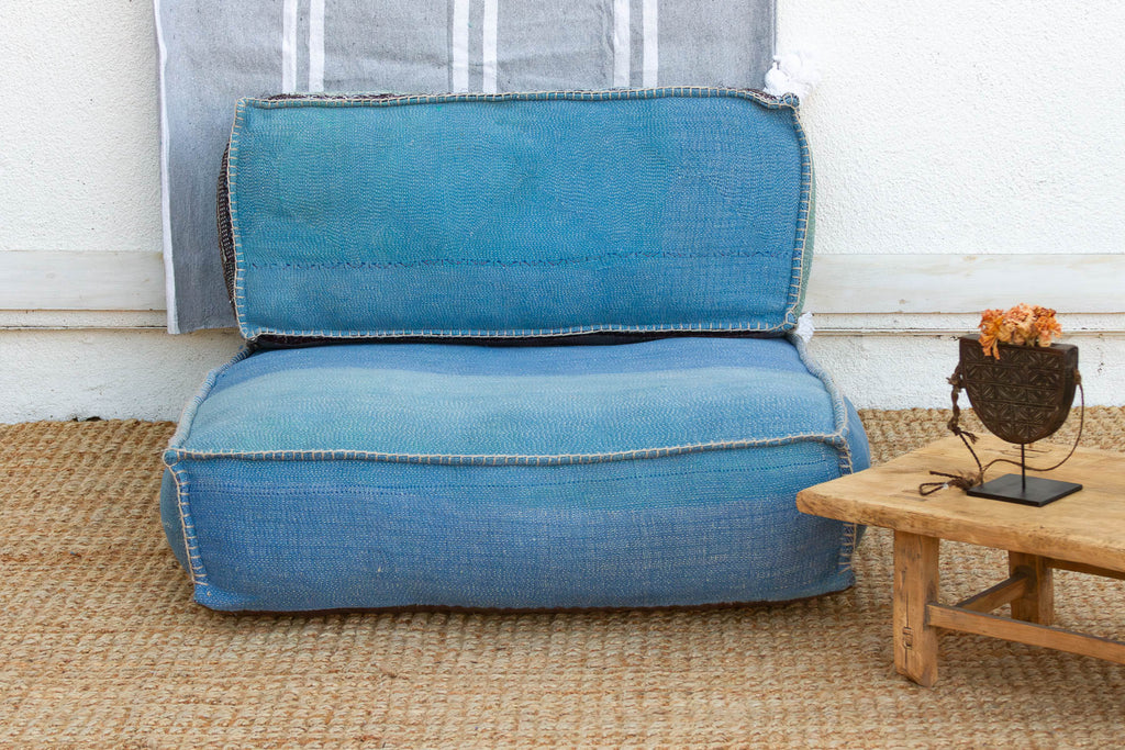 Antique Kantha Faded Indigo Floor Seating Set