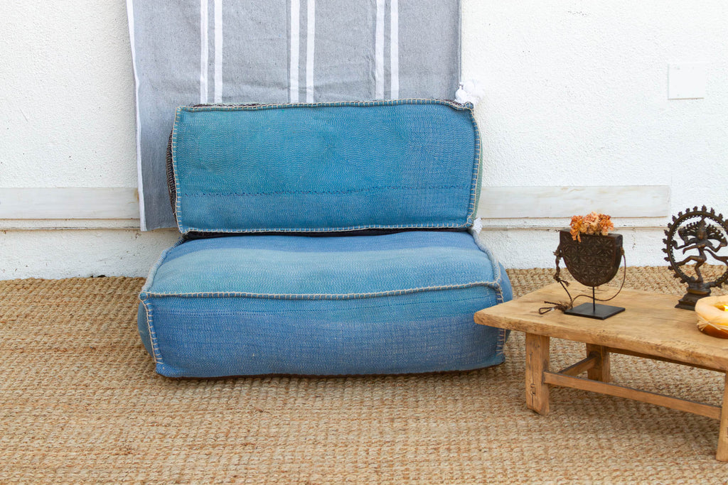 Antique Kantha Faded Indigo Floor Seating Set