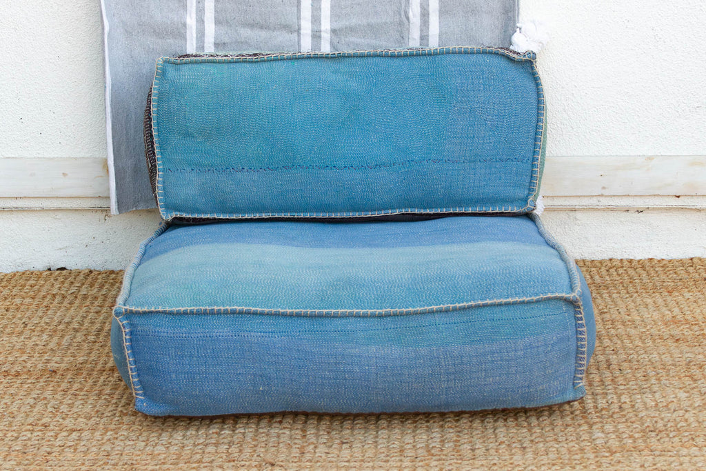 Antique Kantha Faded Indigo Floor Seating Set