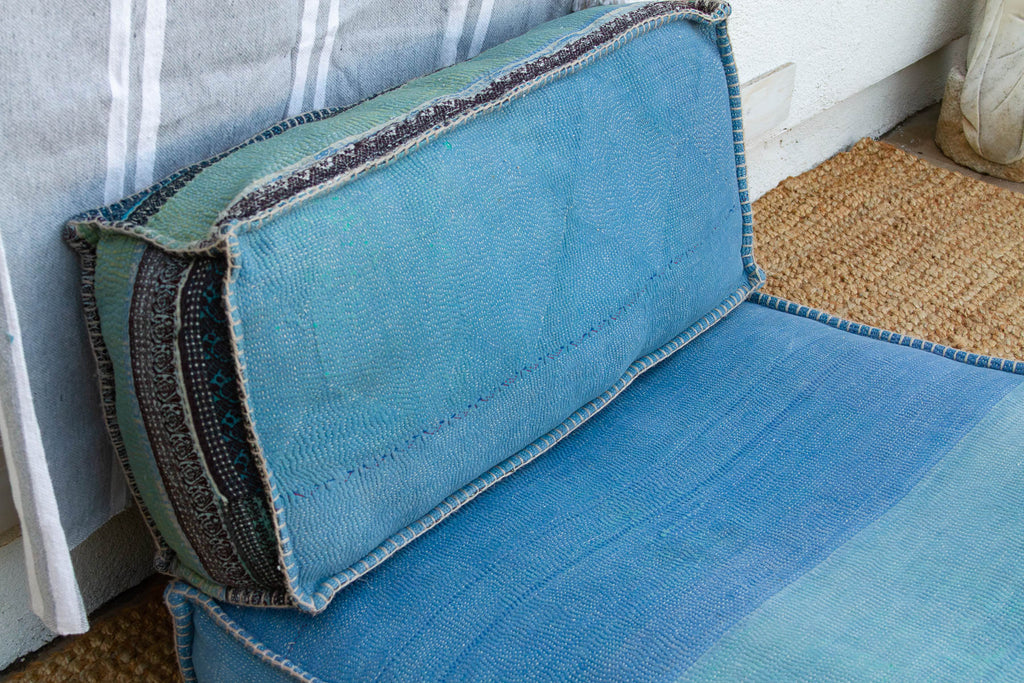 Antique Kantha Faded Indigo Floor Seating Set