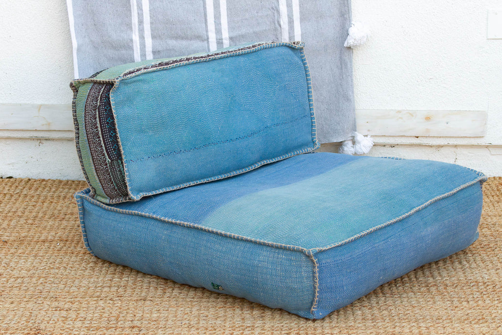Antique Kantha Faded Indigo Floor Seating Set
