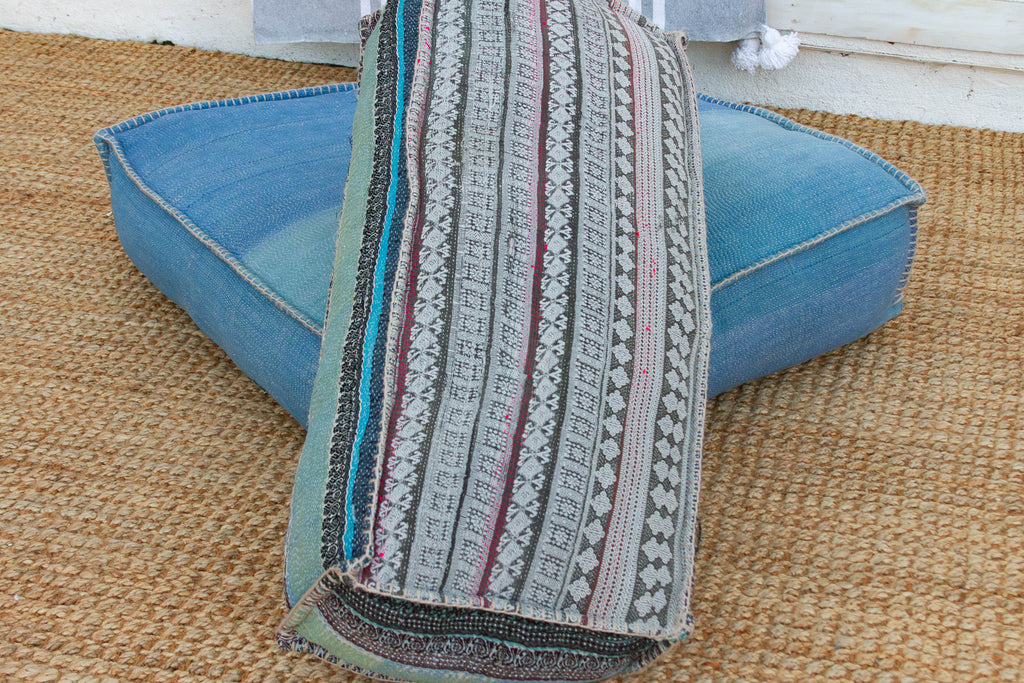 Antique Kantha Faded Indigo Floor Seating Set
