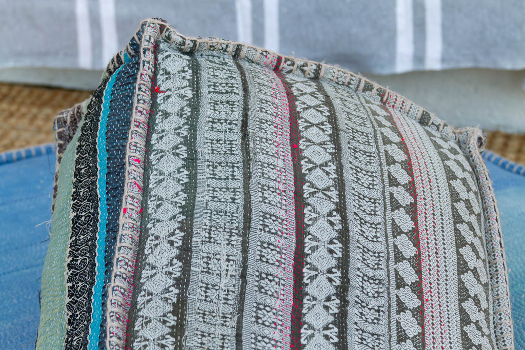 Antique Kantha Faded Indigo Floor Seating Set