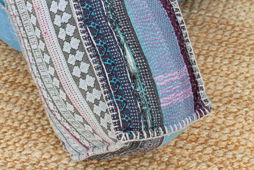 Antique Kantha Faded Indigo Floor Seating Set