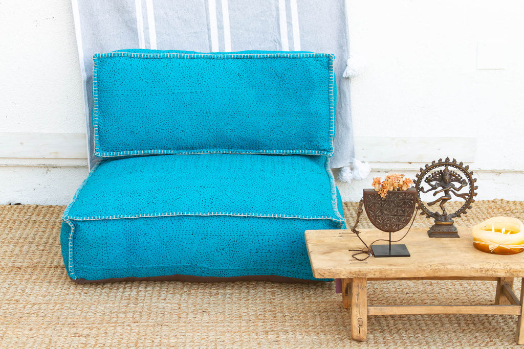 Vintage Hand-stitched Vibrant Turquoise Floor Seating Set