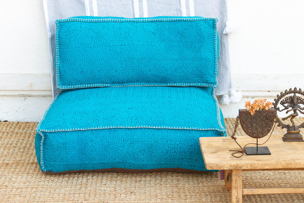 Vintage Hand-stitched Vibrant Turquoise Floor Seating Set