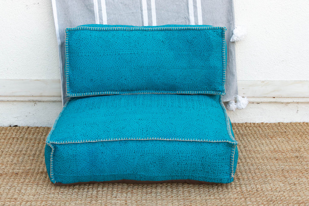 Vintage Hand-stitched Vibrant Turquoise Floor Seating Set
