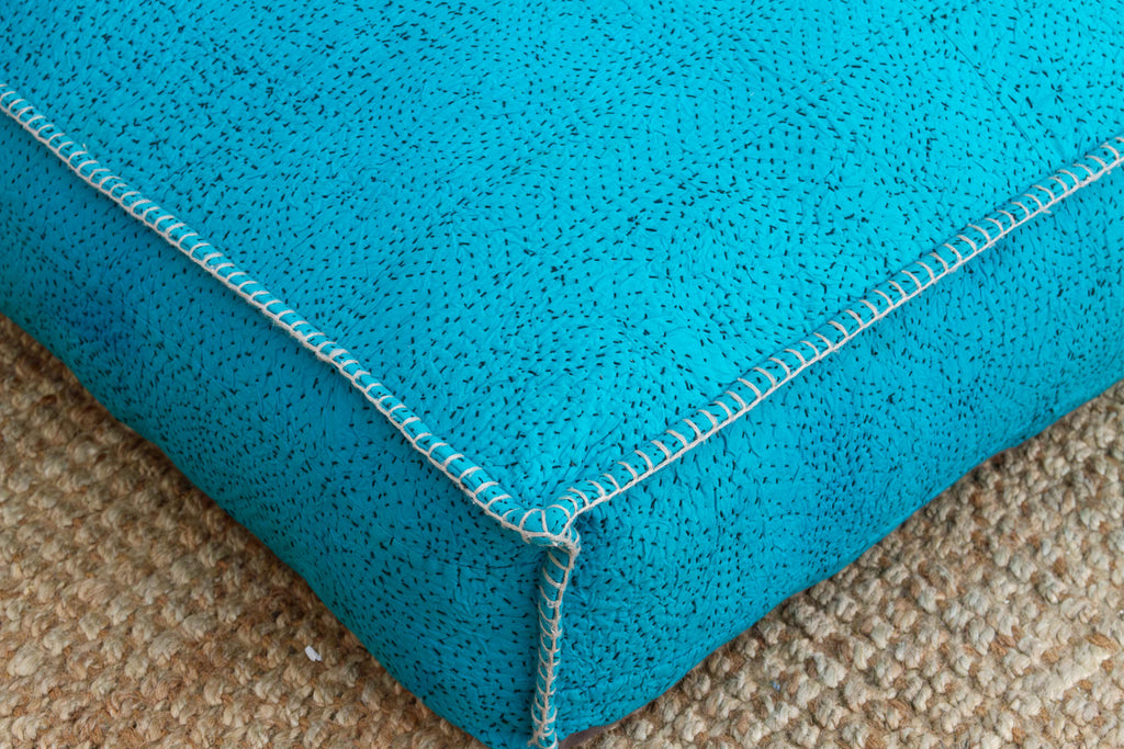 Vintage Hand-stitched Vibrant Turquoise Floor Seating Set
