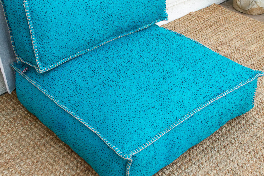Vintage Hand-stitched Vibrant Turquoise Floor Seating Set