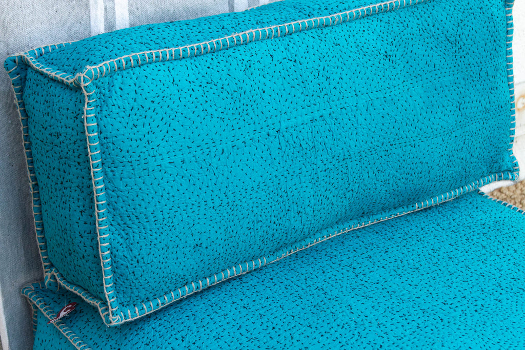 Vintage Hand-stitched Vibrant Turquoise Floor Seating Set