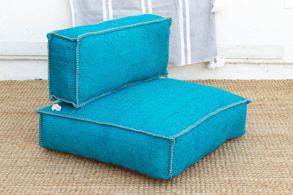 Vintage Hand-stitched Vibrant Turquoise Floor Seating Set