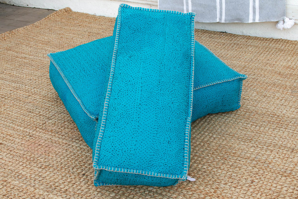 Vintage Hand-stitched Vibrant Turquoise Floor Seating Set