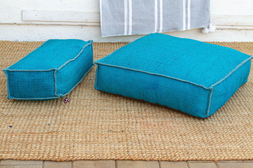 Vintage Hand-stitched Vibrant Turquoise Floor Seating Set