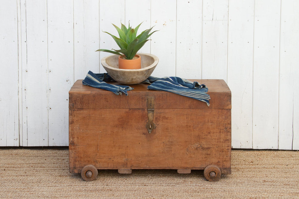 Antique Teak Chest on Wheels