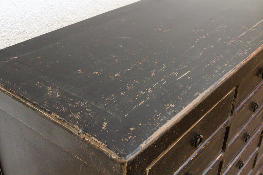Long Painted Black 35-Drawer Apothecary Dresser