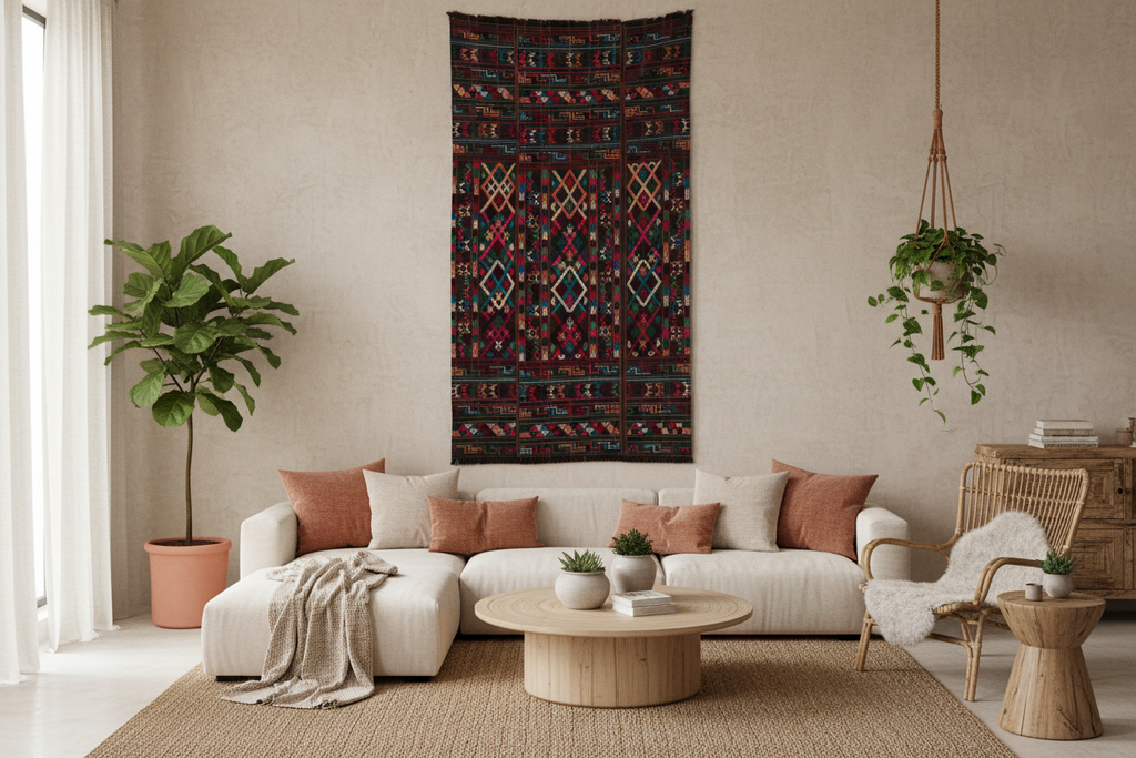 Large Finely Brocade Vintage Mayan Huipil