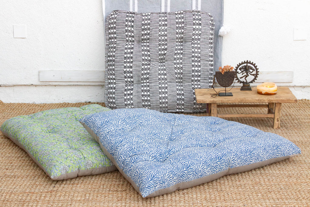 Hand Block Printed Jaipur Spring Green Floor Cushion