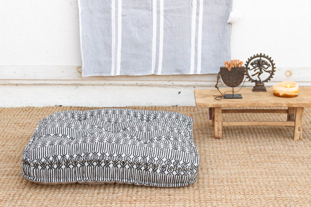 Hand Block Printed Black & White Floor Cushion