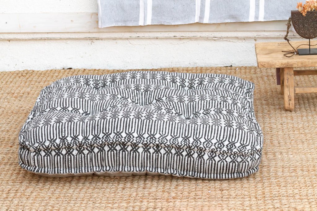 Hand Block Printed Black & White Floor Cushion