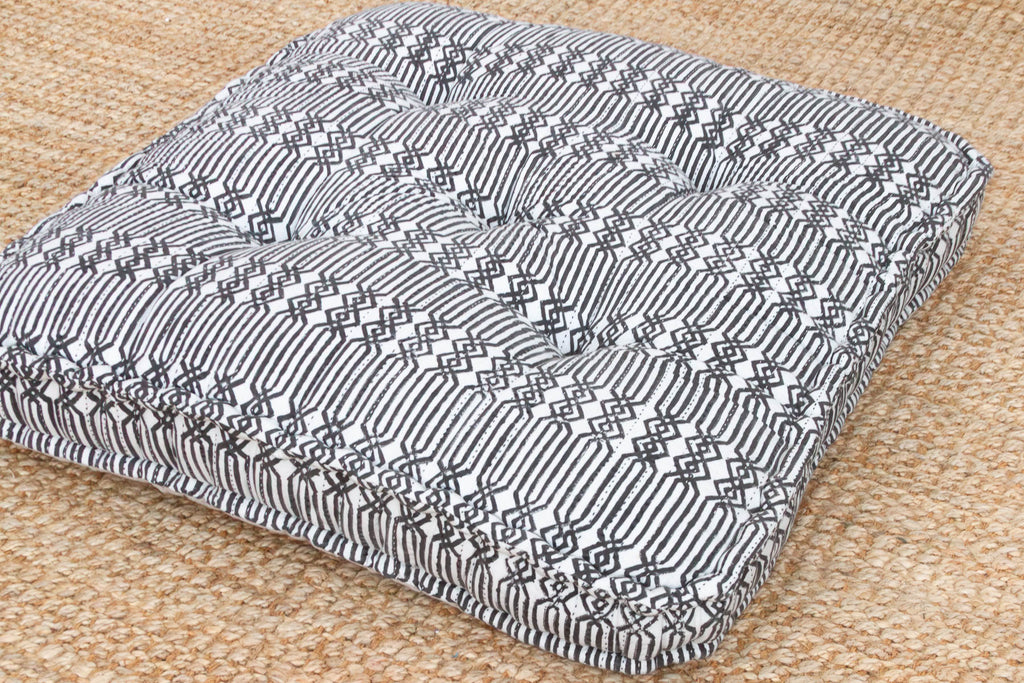 Hand Block Printed Black & White Floor Cushion