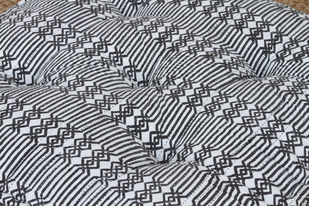 Hand Block Printed Black & White Floor Cushion