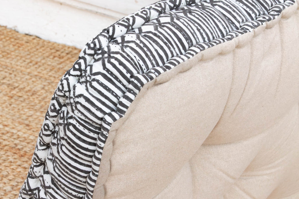 Hand Block Printed Black & White Floor Cushion