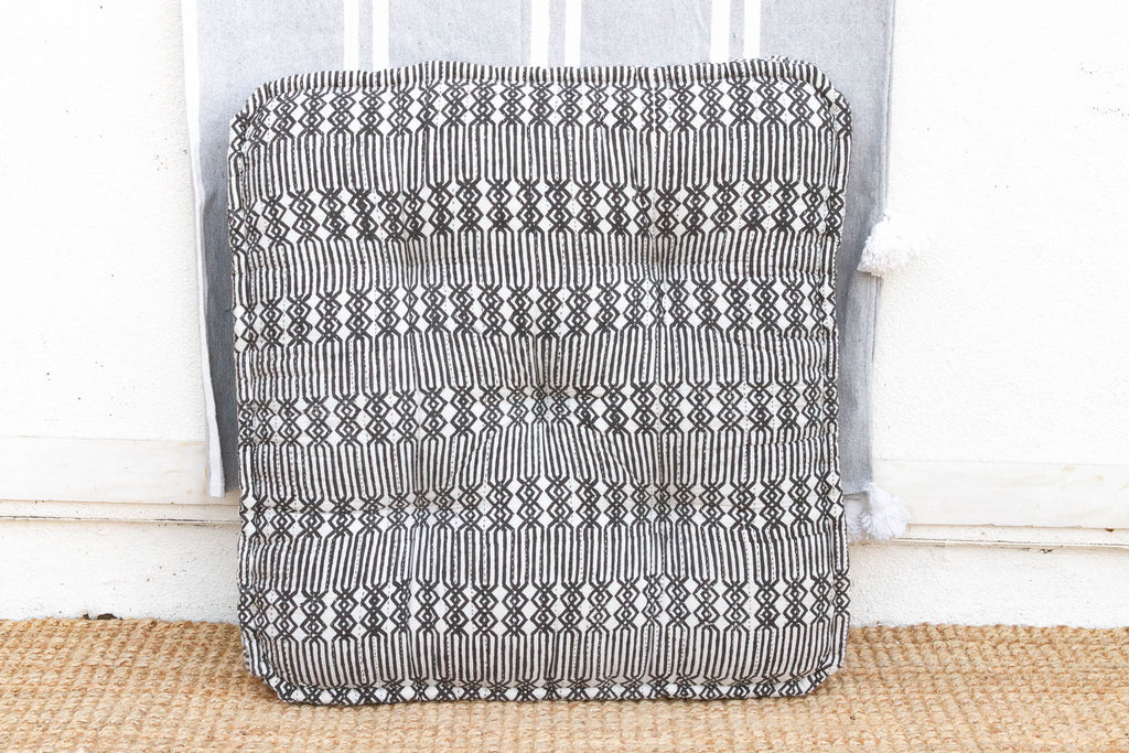 Hand Block Printed Black & White Floor Cushion