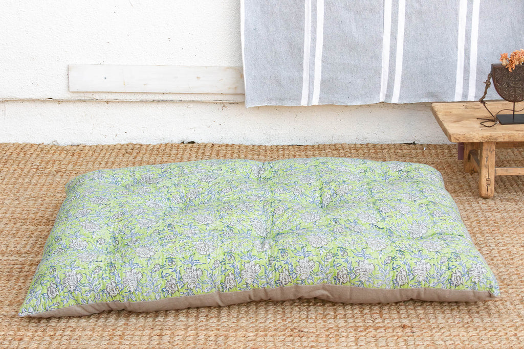 Hand Block Printed Jaipur Spring Green Floor Cushion