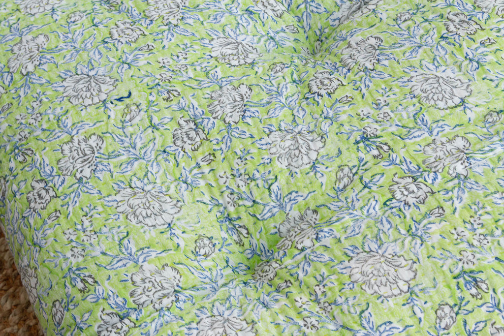 Hand Block Printed Jaipur Spring Green Floor Cushion