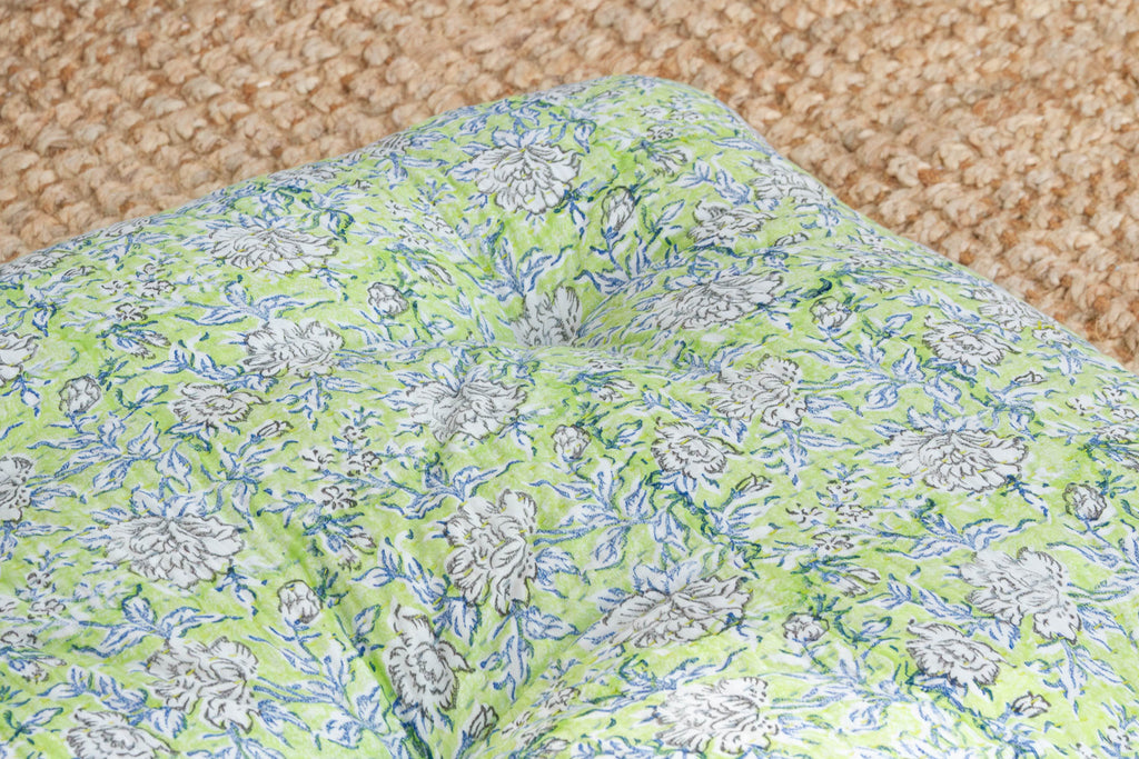 Hand Block Printed Jaipur Spring Green Floor Cushion