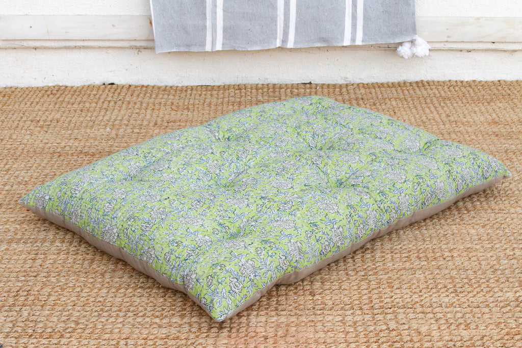 Hand Block Printed Jaipur Spring Green Floor Cushion