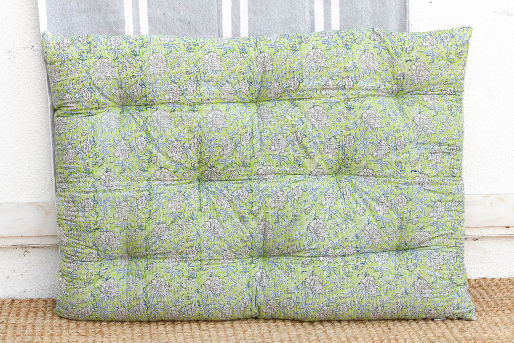 Hand Block Printed Jaipur Spring Green Floor Cushion