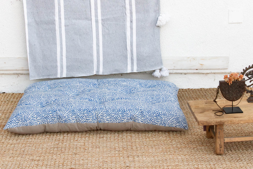 Hand Block Printed Blue & White Jodhpur Garden Floor Cushion