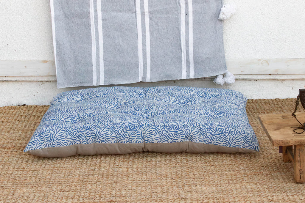 Hand Block Printed Blue & White Jodhpur Garden Floor Cushion