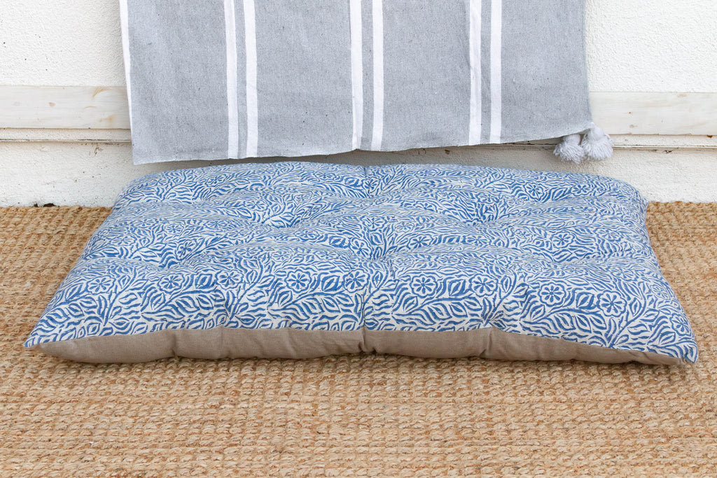 Hand Block Printed Blue & White Jodhpur Garden Floor Cushion