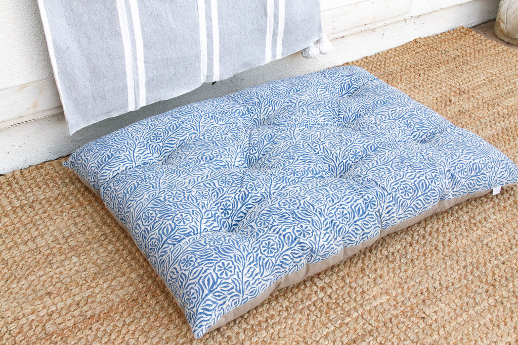 Hand Block Printed Blue & White Jodhpur Garden Floor Cushion