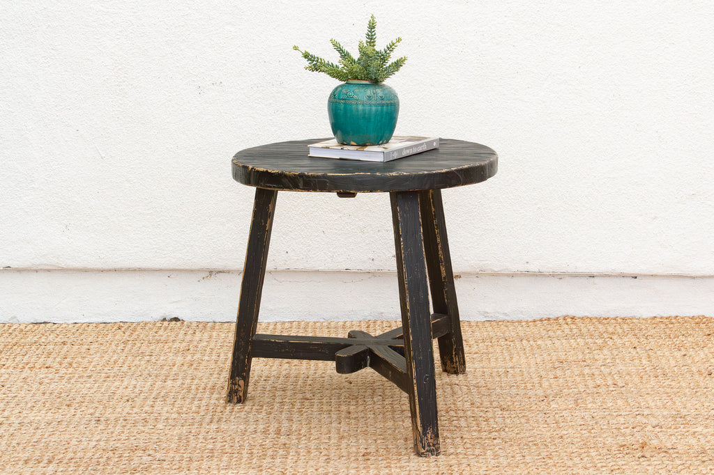 Distressed Black Round Bedside Table (Trade)