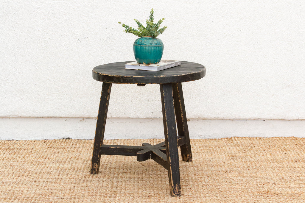 Distressed Black Round Bedside Table (Trade)