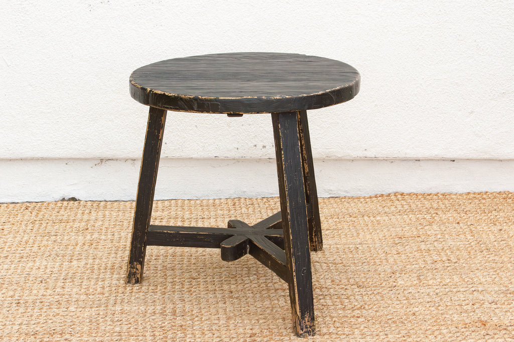 Distressed Black Round Bedside Table (Trade)
